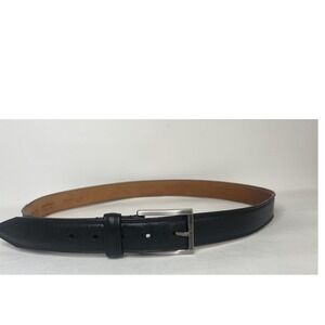 Lejon USA Black Glove Tanned Steerhide Leather Dress Belt Size 40 Silver Buckle